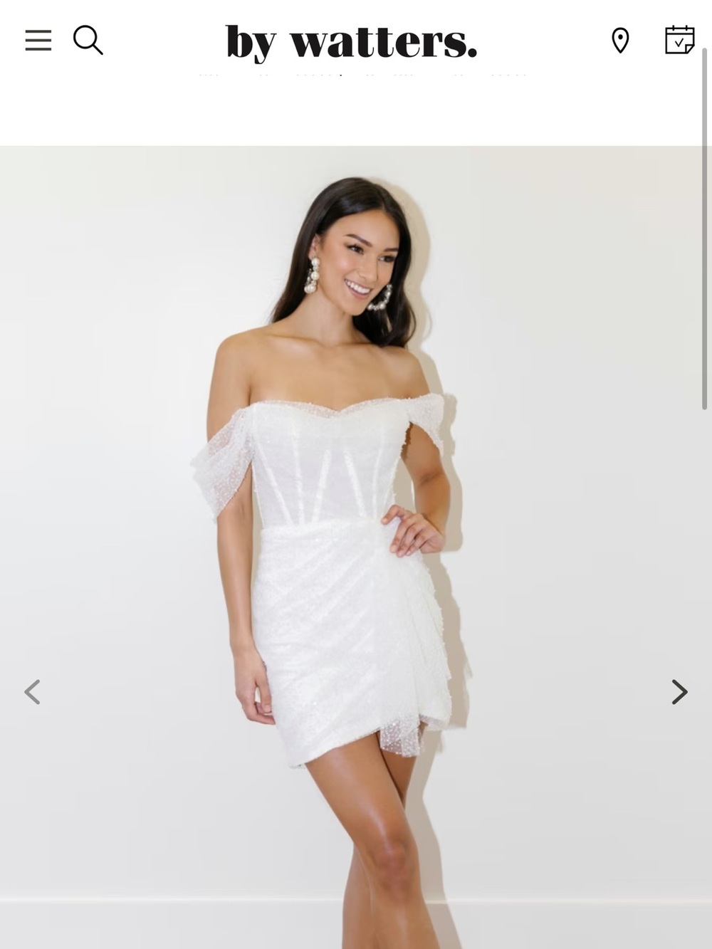 By Watters Gibson Off-Shoulder White Bridal Mini Dress